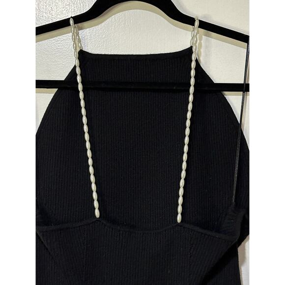 Favorite Daughter Imitation Pearl Strap Dress Black Size XL NWT Ribbed Knit - Picture 11 of 15